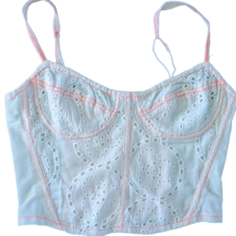 NWT Free People Movement Pop of color spaghetti strap cropped corset mesh floral